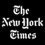 The New York Times logo in white on a black background.
